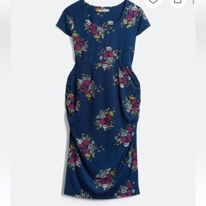 Loveappella Navy Floral maternity Midi Dress